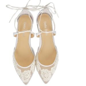 Bella Belle Alicia Lace Wedding Pointed Ballet Flats in Ivory | Bridal Shoes